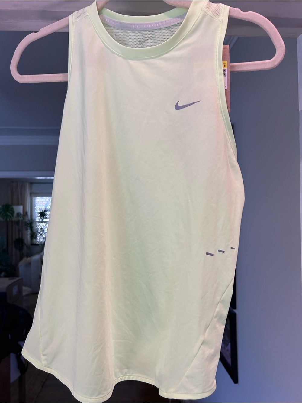 Nike Light Yellow Sleeveless running Tank with Lavender Swoosh